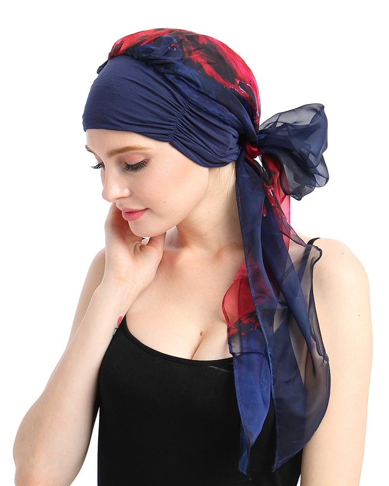 FocusCare Chemo Scarf Easy Tie Lined Turban Hat for Cancer Women Patients Winter Red - Image 3